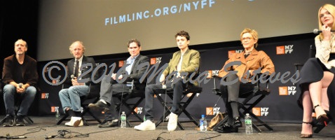 NYFF54 World Premiere of 20TH CENTURY WOMEN: (L-R) Festival director Kent Jones, NYFF,  director Mike Mills, cast members Billy Crudup, Lucas Jade Zumann, Annette Bening, and Elle Fanning.