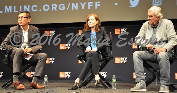 NYFF54 U.S. Premiere of ELLE: (L-R) Director of Programming Dennis Lim, NYFF,  French actress Isabelle Huppert and Dutch film director Paul Verhoeven.